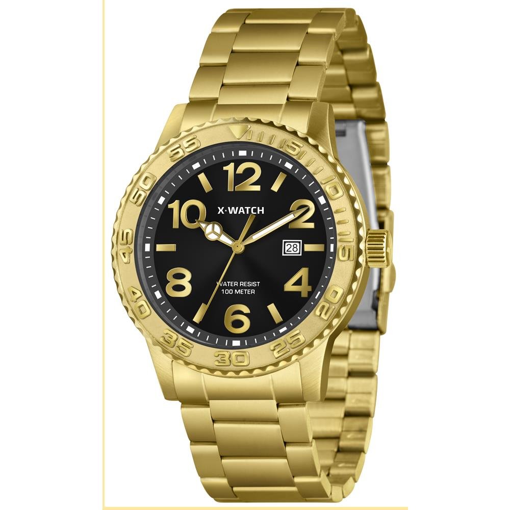 Relógio X-Watch Masculino Casual Dourado.
