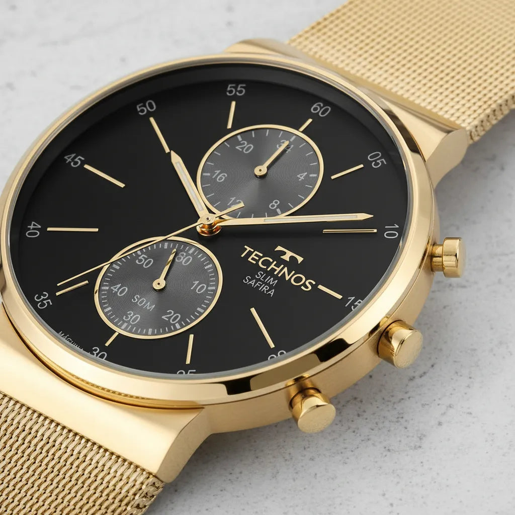 Relógio Feminino Technos Slim Safira Dourado – Ref. VD36AA1P RM IMPORTS