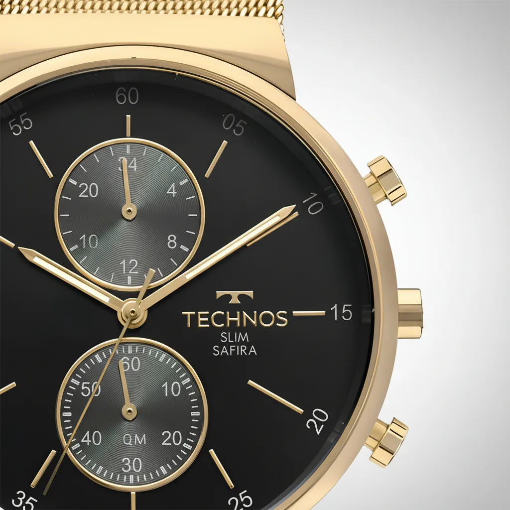 Relógio Feminino Technos Slim Safira Dourado – Ref. VD36AA1P RM IMPORTS