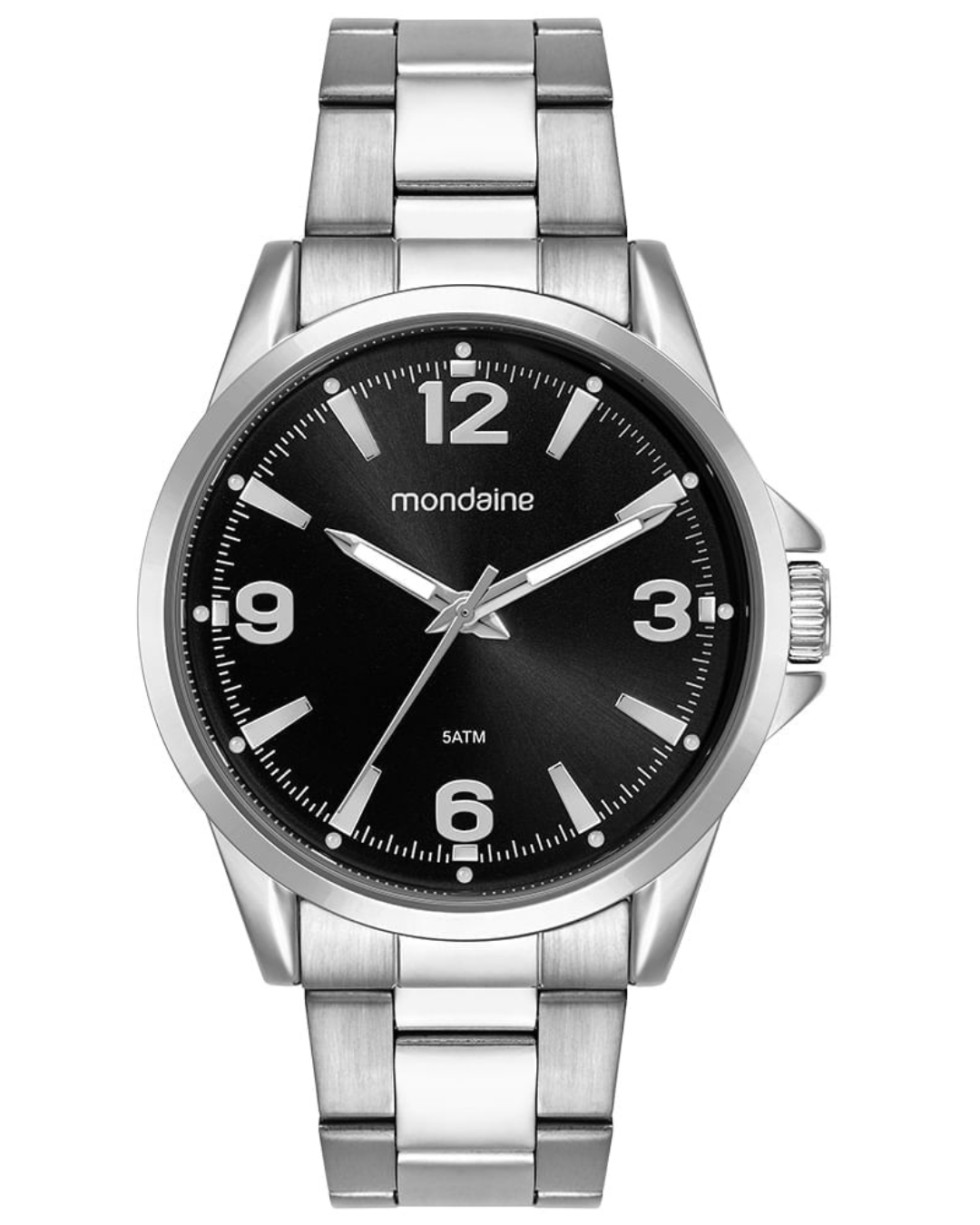 Relógio Mondaine Masculino Prateado com Mostrador Preto