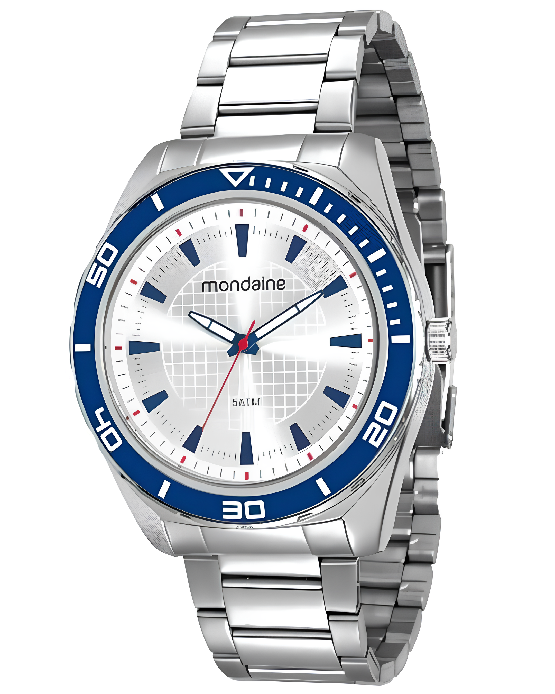 Relógio Mondaine Masculino Prata com Bisel Azul – Analógico