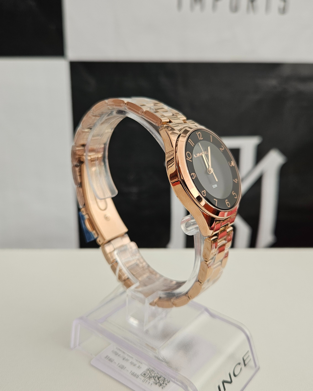 Relógio Lince Feminino Rose Gold Mostrador Preto