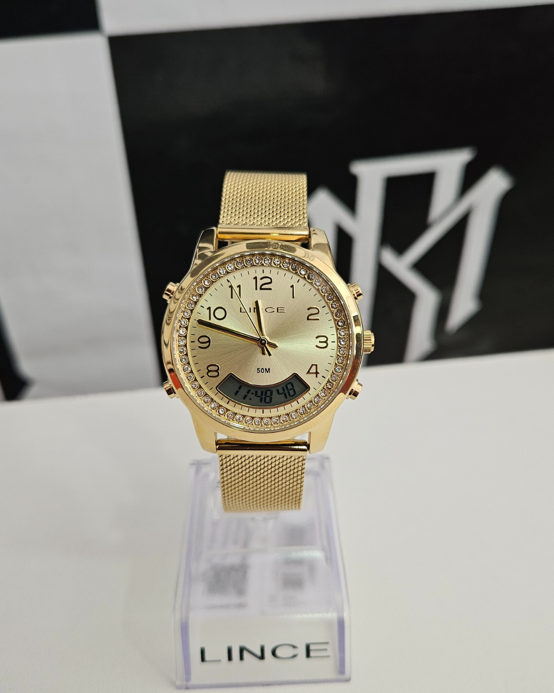 Relógio Lince Feminino Dourado Anadigi com Strass