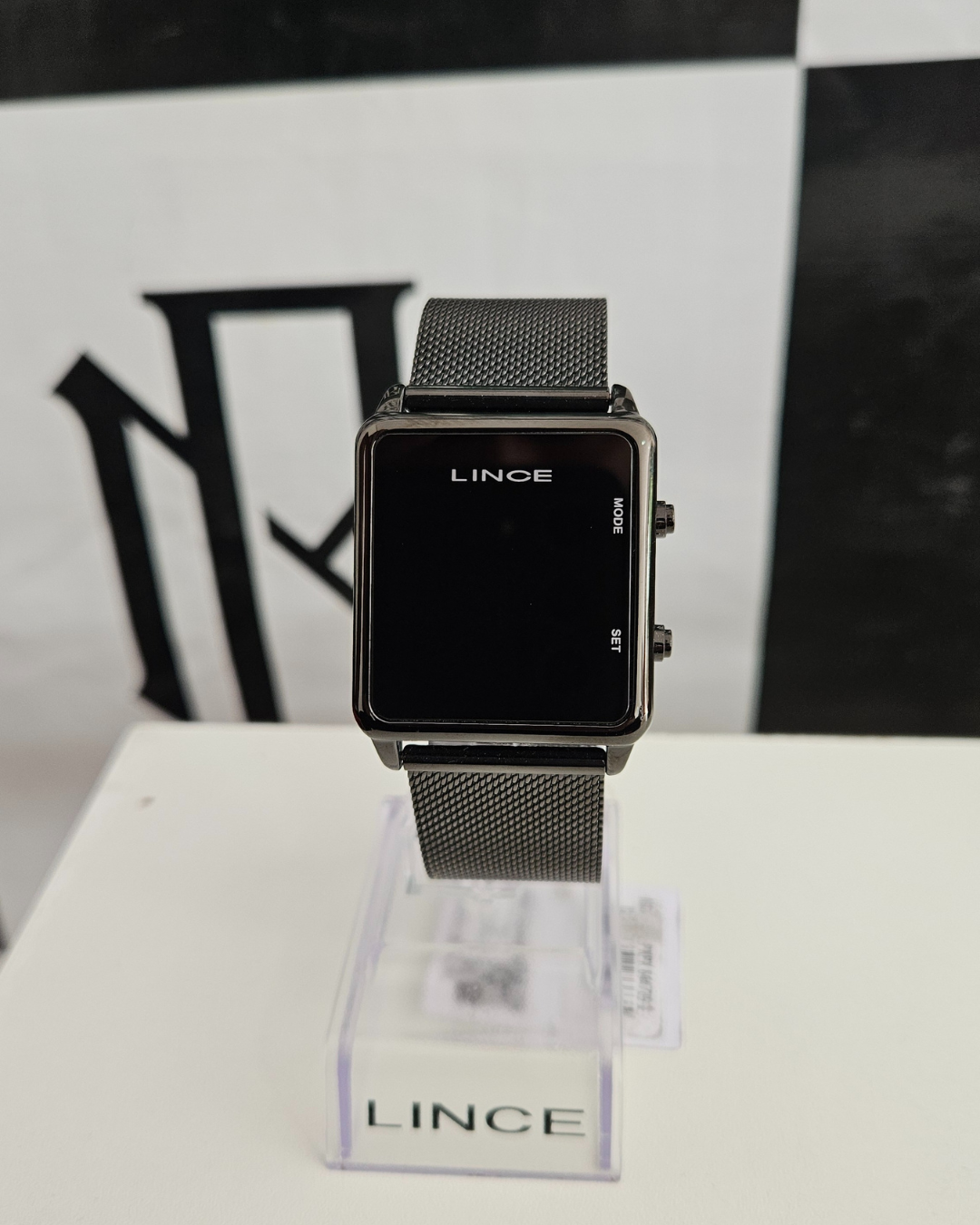 Relógio Lince Digital Preto Unissex LED Mesh