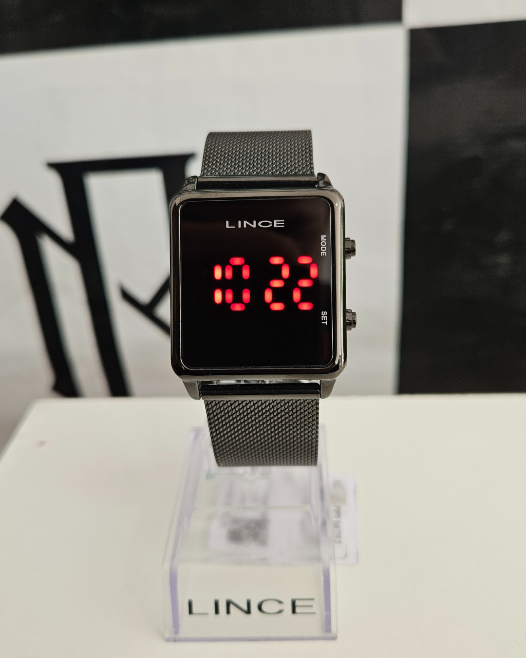 Relógio Lince Digital Preto Unissex LED Mesh