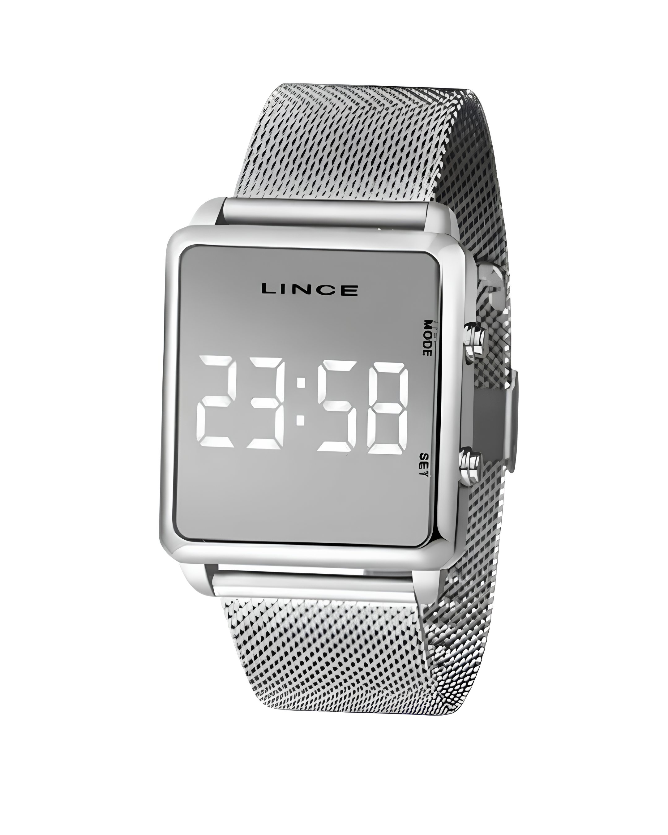 Relógio Lince Digital Prata LED Mesh Feminino