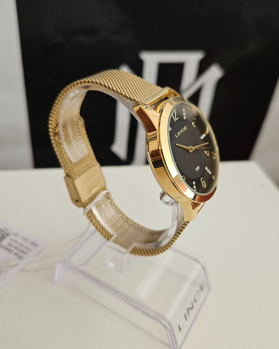 Relógio Lince Dourado Feminino Analógico com Strass