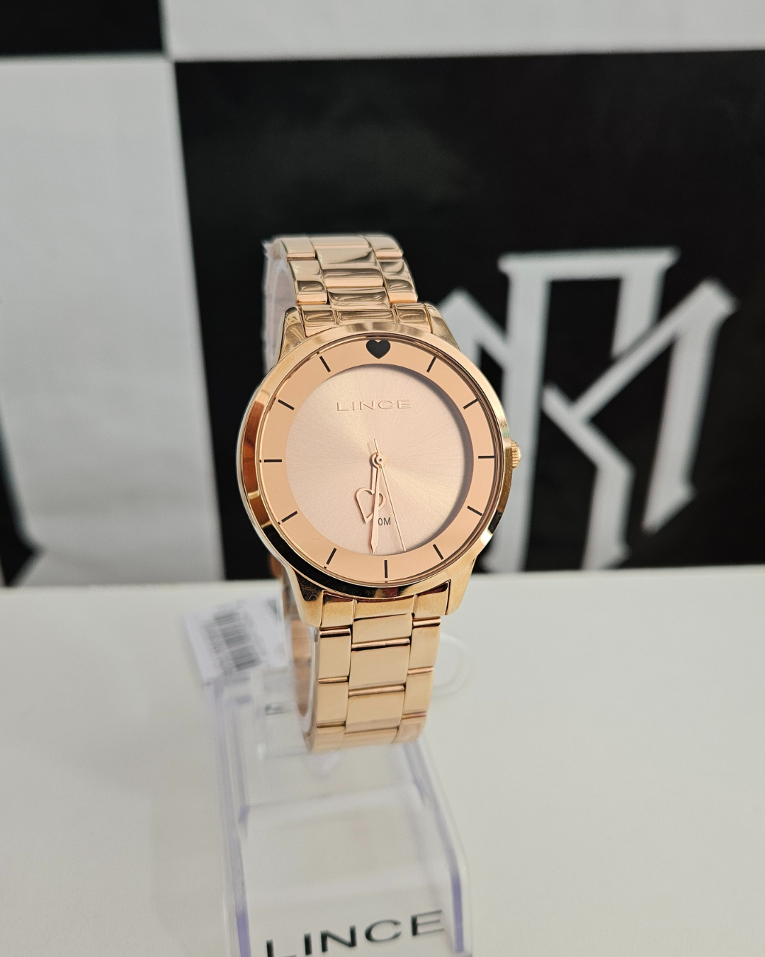 Relógio Lince Feminino Rosê Gold Coração Funny