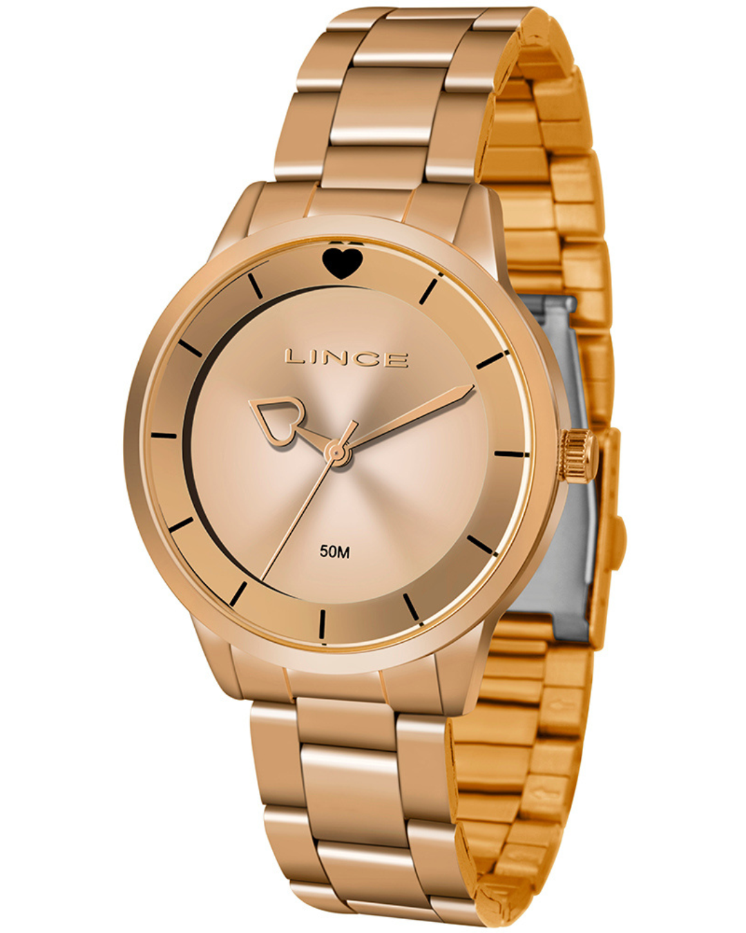 Relógio Lince Feminino Rosê Gold Coração Funny