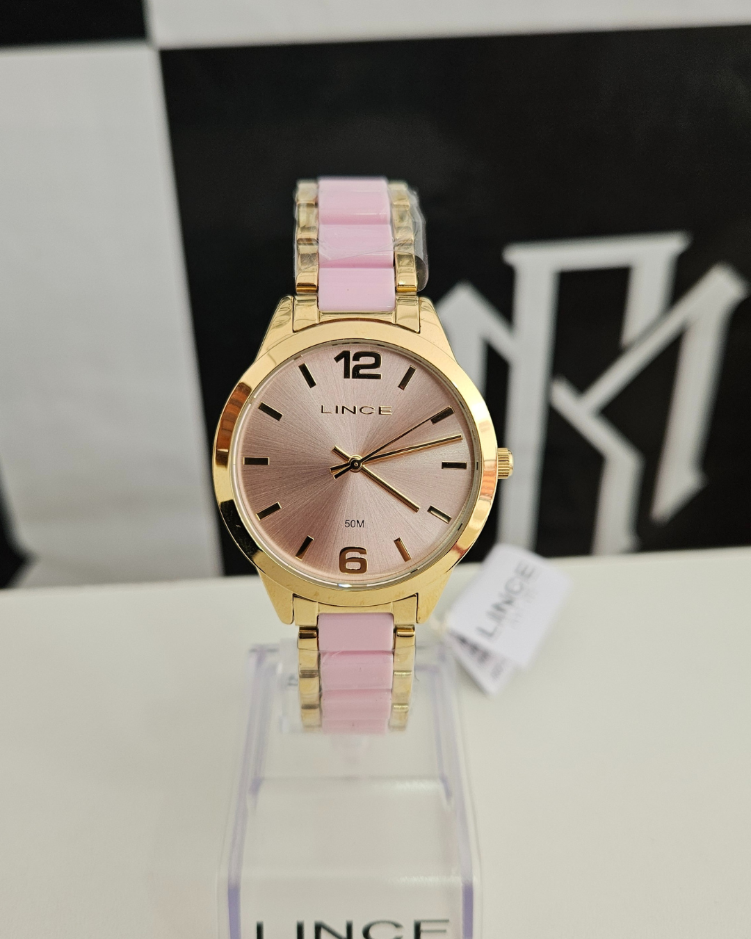 Relógio Lince Feminino Dourado e Rosa Analógico