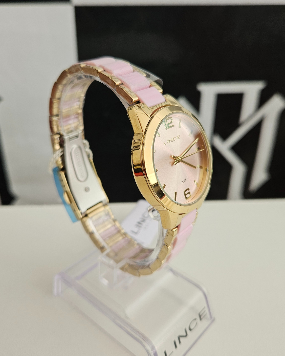 Relógio Lince Feminino Dourado e Rosa Analógico