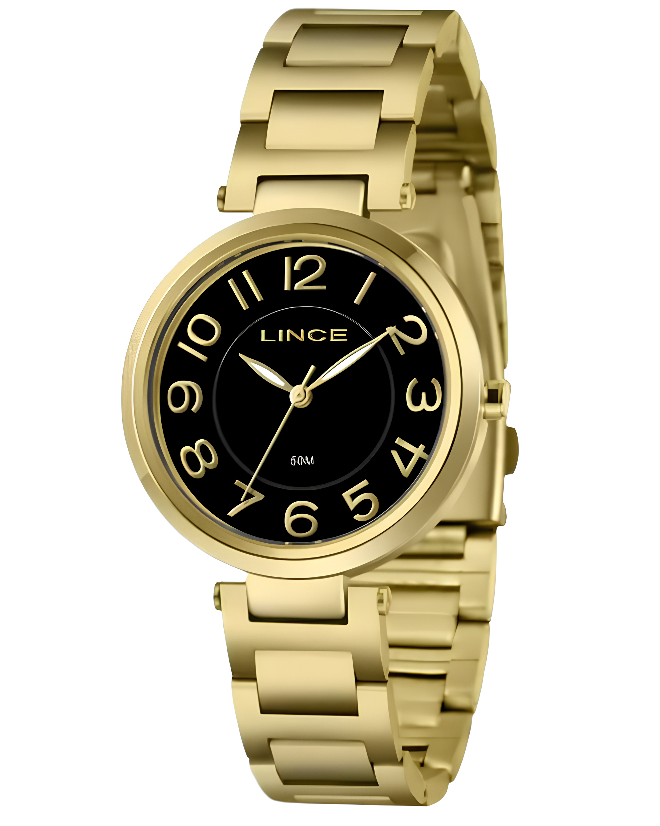 Relógio Lince Feminino Dourado Mostrador Preto Analógico