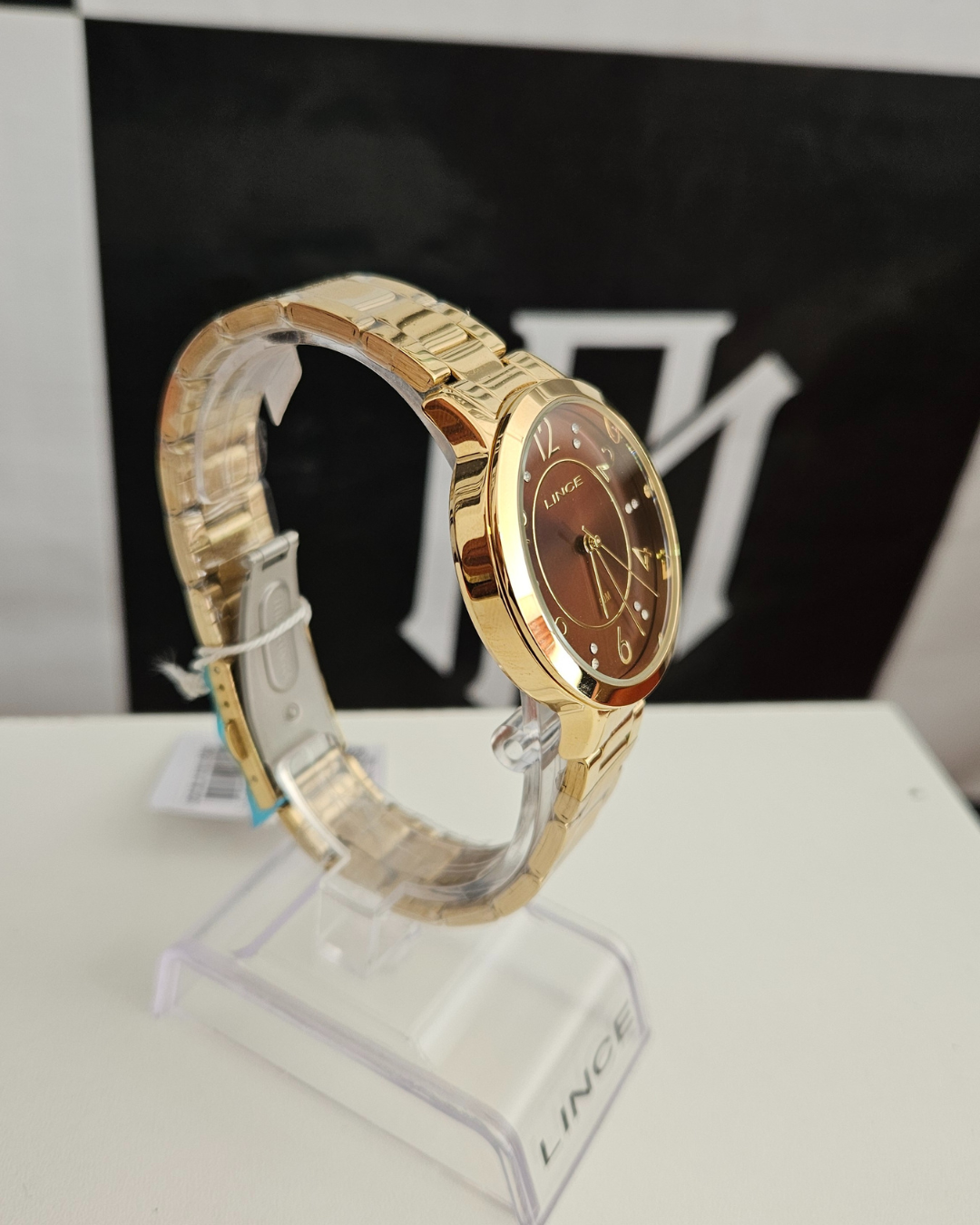 Relógio Lince Feminino Dourado Mostrador Marrom Analógico