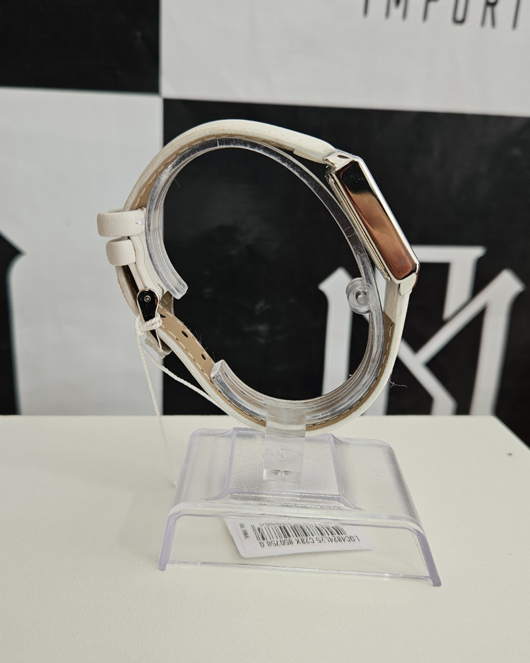 Relógio Lince Feminino Retangular Prata Pulseira Branca RM IMPORTS