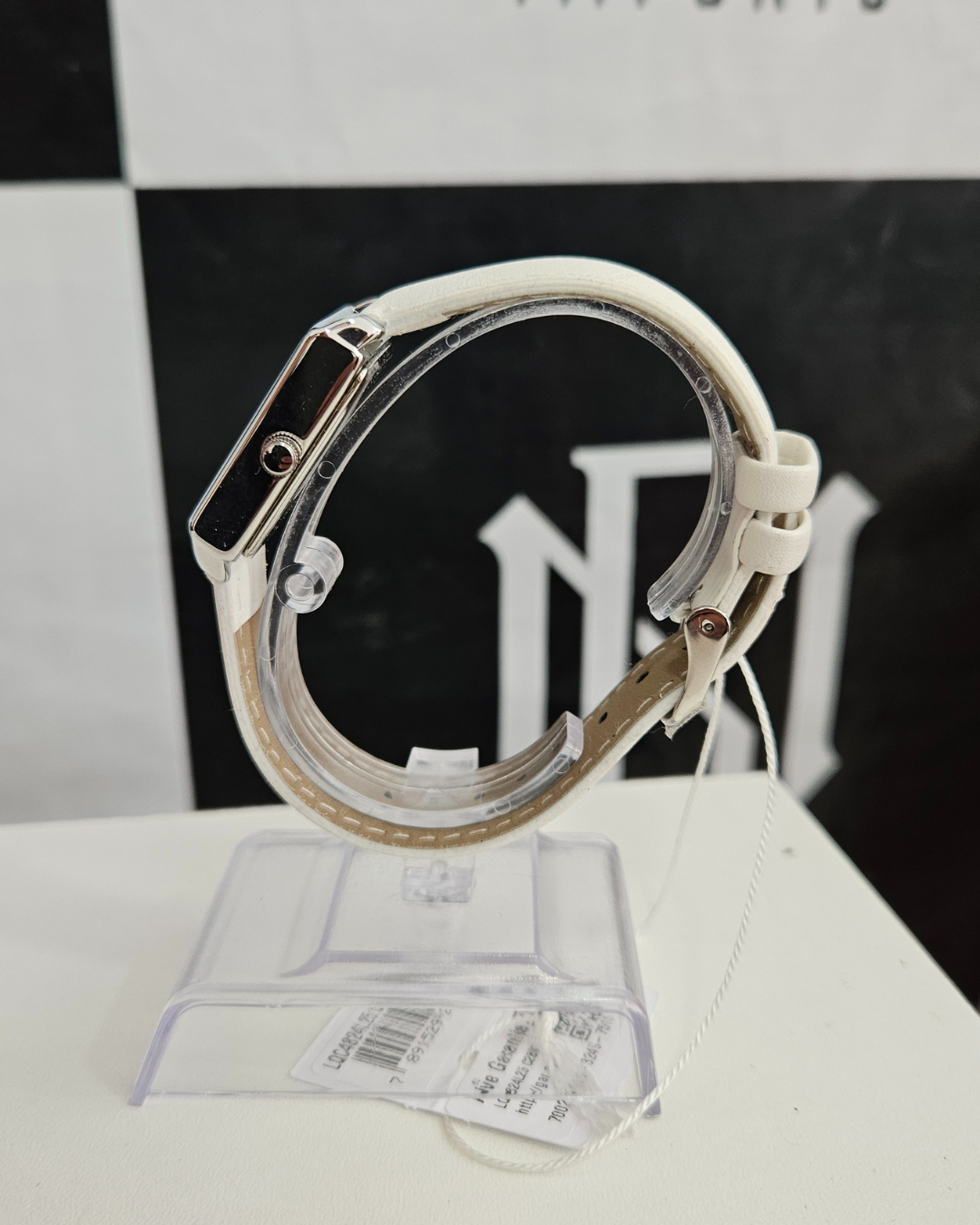 Relógio Lince Feminino Retangular Prata Pulseira Branca RM IMPORTS