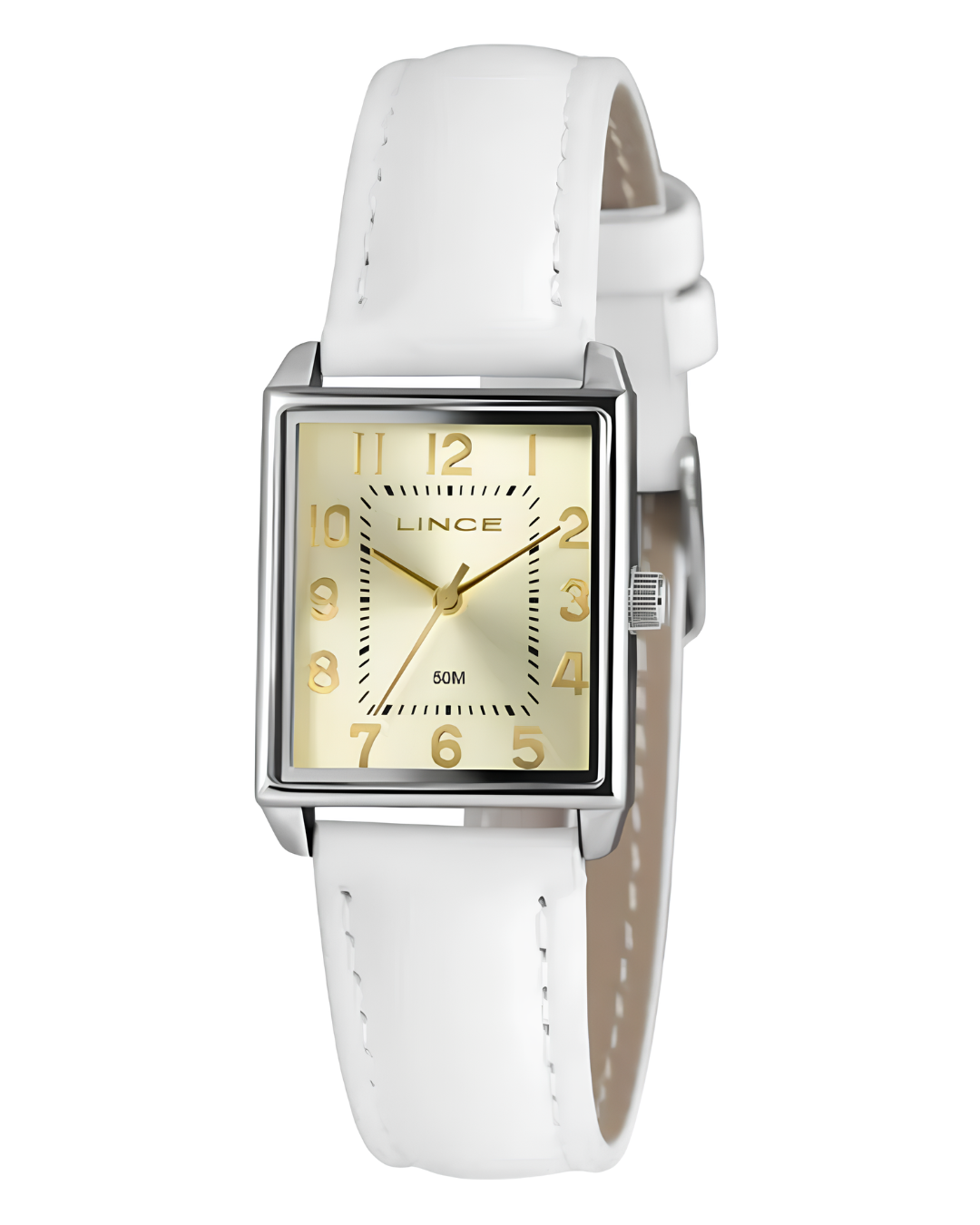 Relógio Lince Feminino Retangular Prata Pulseira Branca