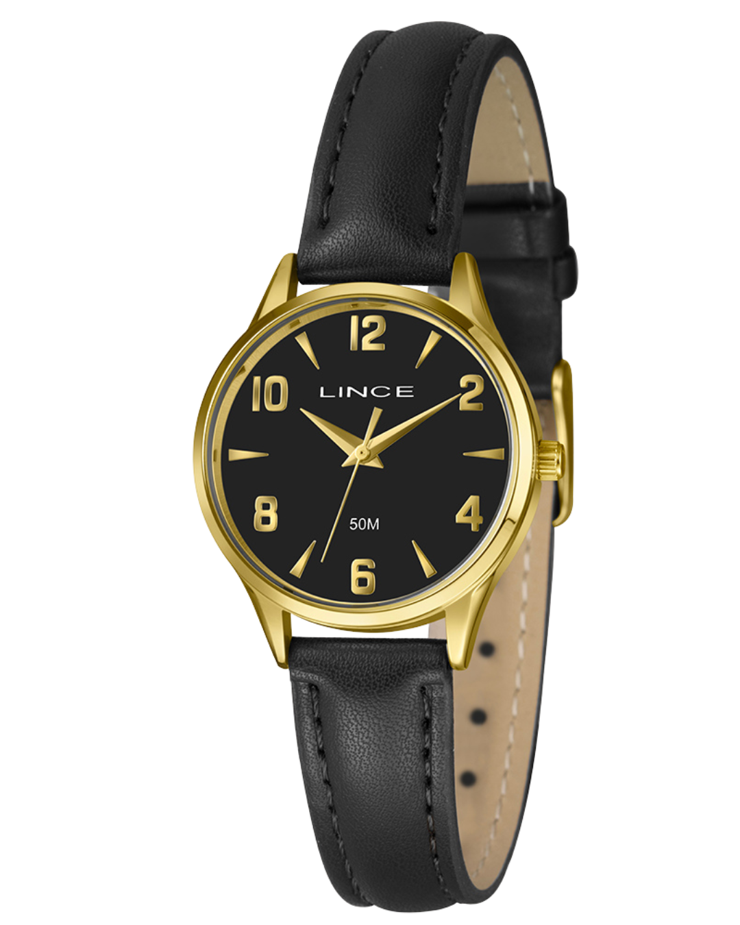 Relógio Lince Dress Feminino Dourado Couro Preto