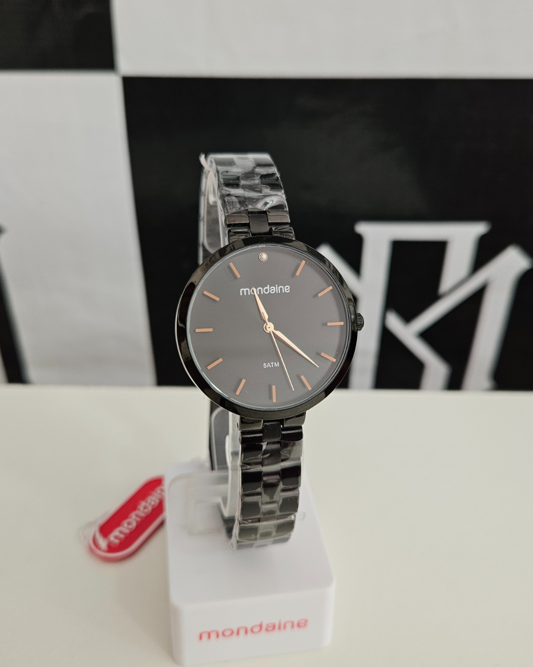 Relógio Mondaine Feminino Preto Minimalista Rosé Gold