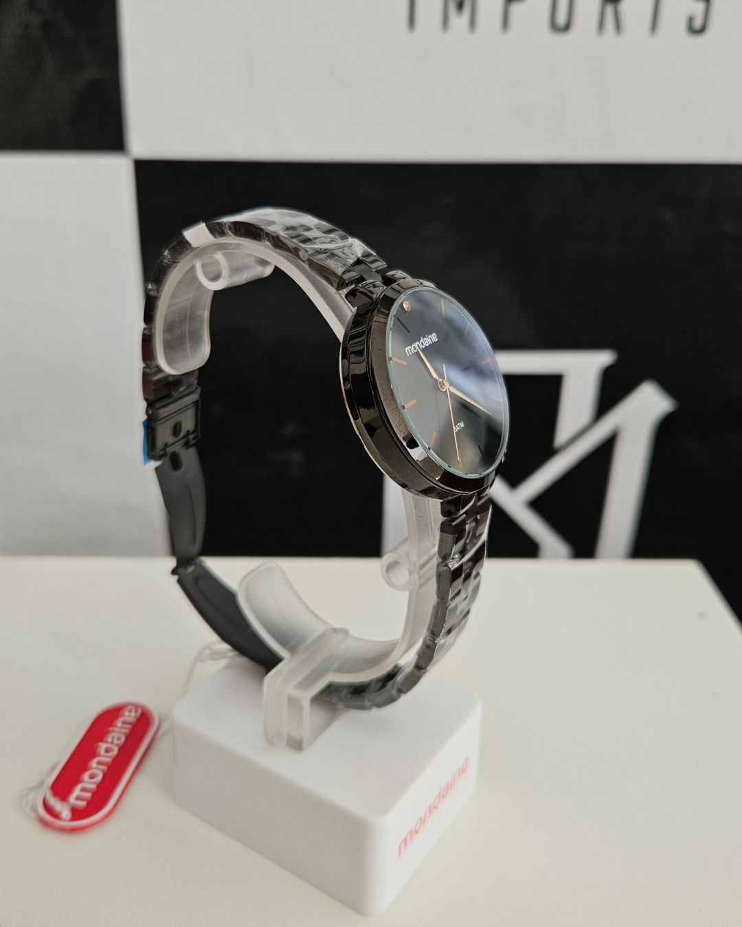 Relógio Mondaine Feminino Preto Minimalista Rosé Gold