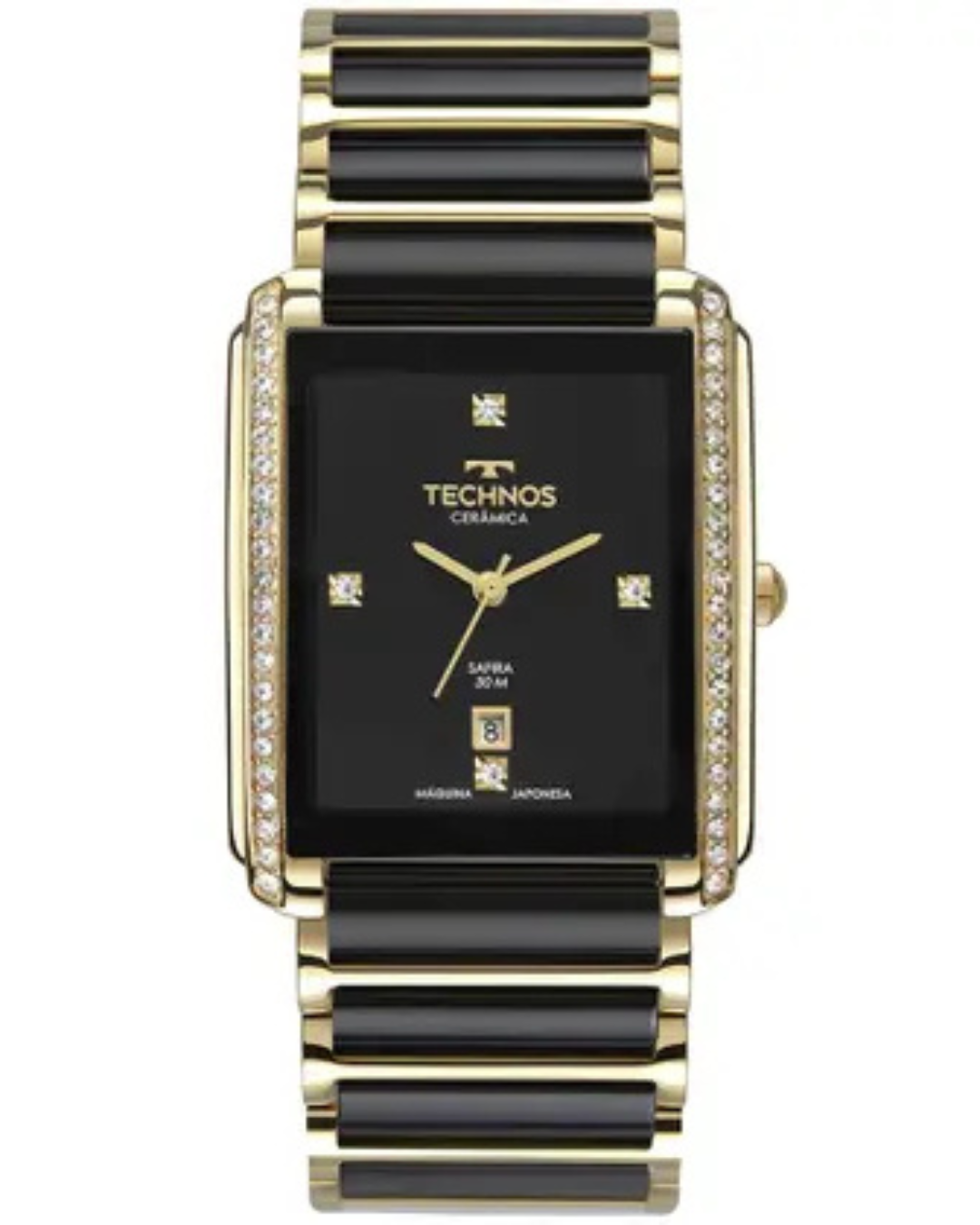 Relógio Feminino Technos Cerâmica Preto e Dourado com Cristais