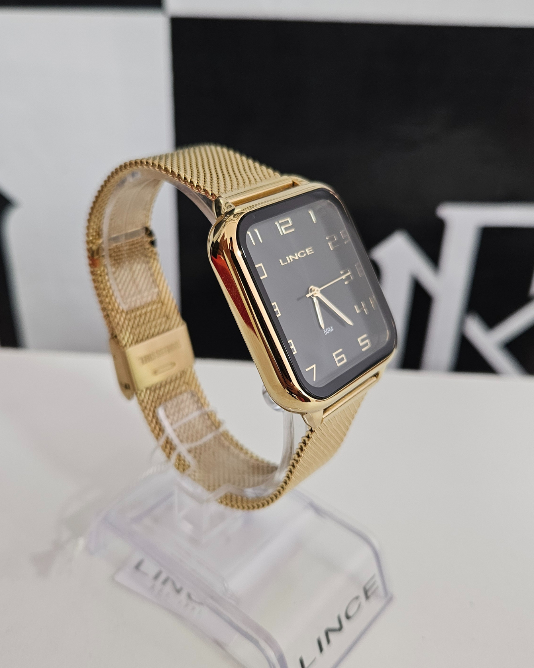 Relógio Feminino Lince Dourado Quadrado