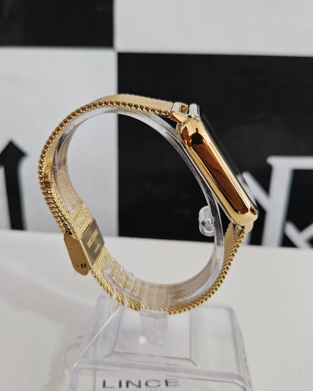 Relógio Feminino Lince Dourado Quadrado