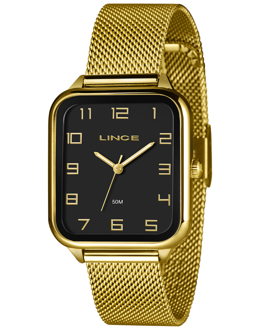 Relógio Feminino Lince Dourado Quadrado