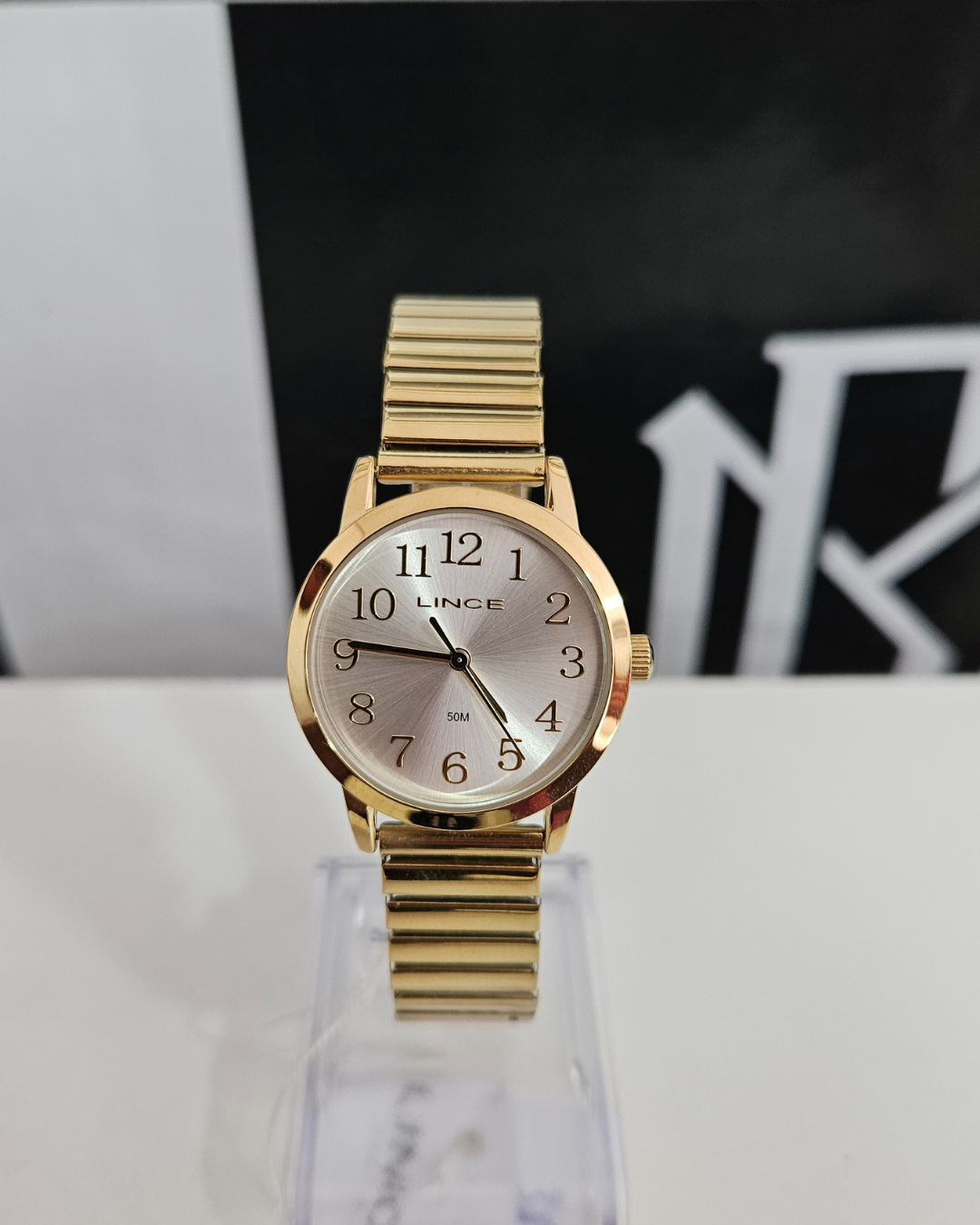 Relógio Feminino Lince Dourado Redondo com Pulseira Expansível
