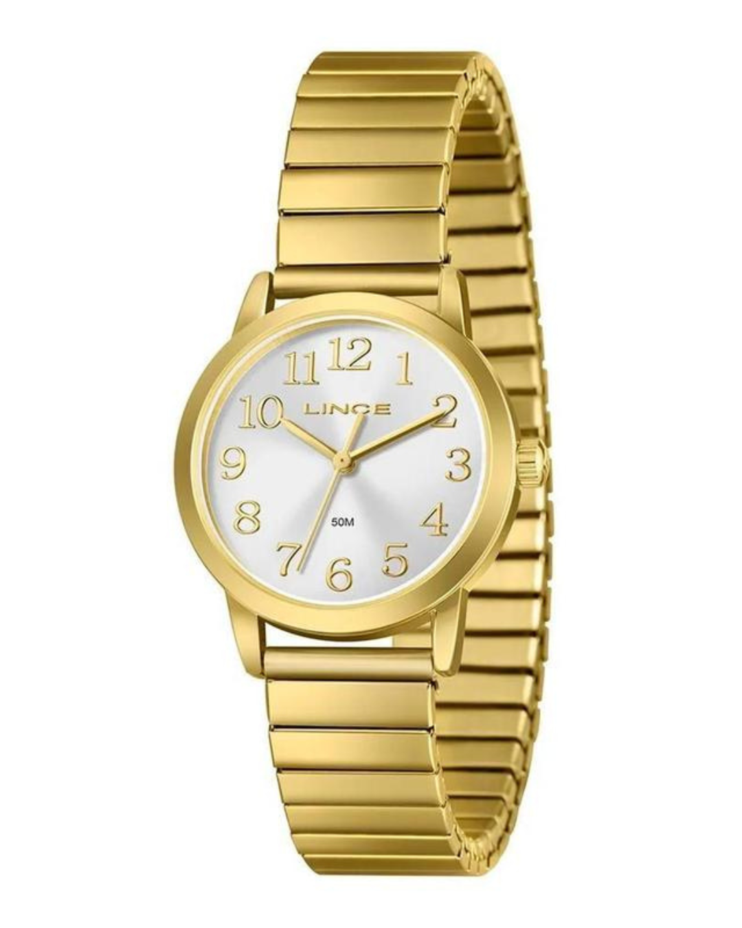 Relógio Feminino Lince Dourado Redondo com Pulseira Expansível