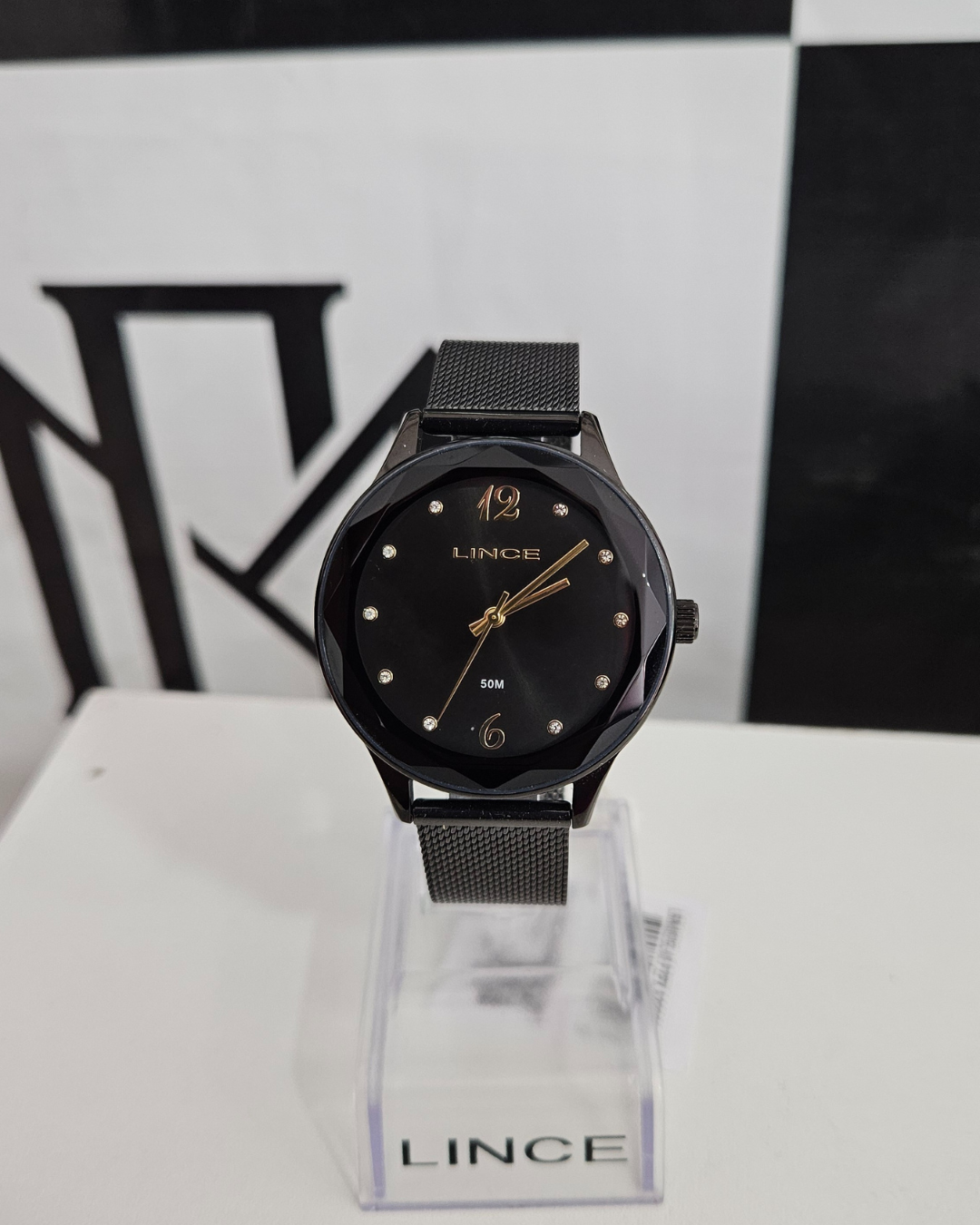 Relógio Feminino Lince Preto Urban Bisel Facetado LRN4807L