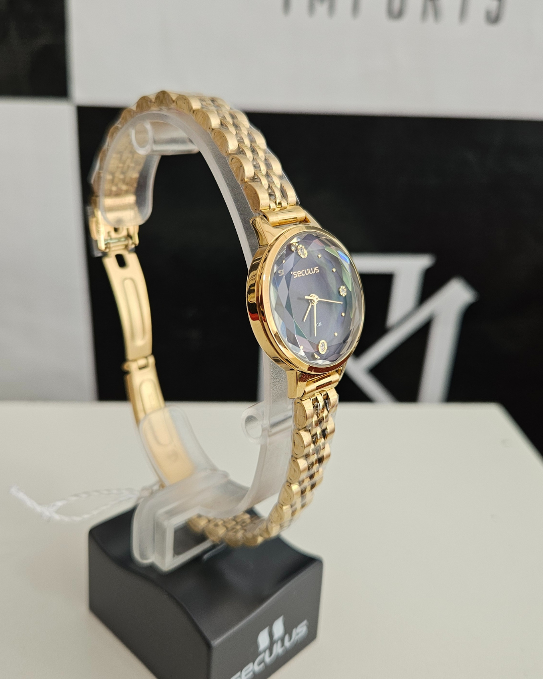 Relógio Feminino Seculus Dourado Analógico com Cristais RM IMPORTS