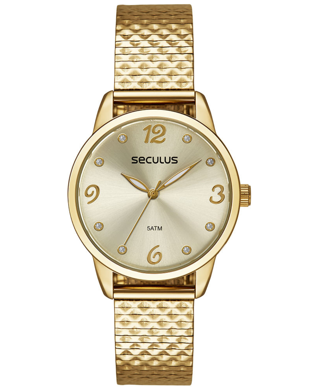 Relógio Feminino Seculus Dourado Analógico com Pulseira Texturizada