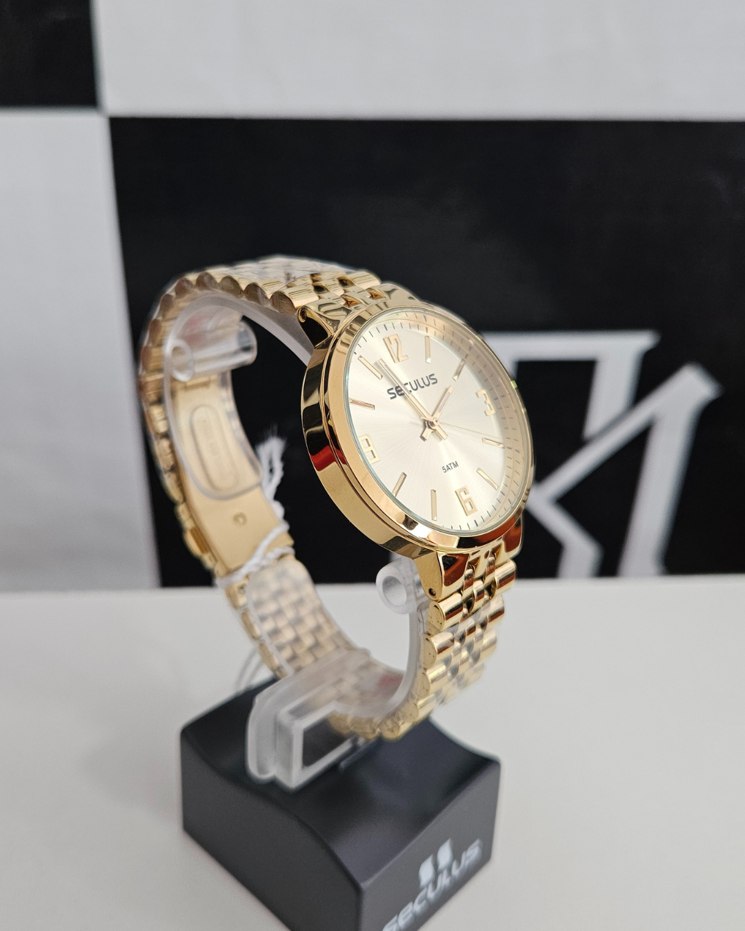 Relógio Seculus Dourado Analógico em Aço com Resistência 5 ATM