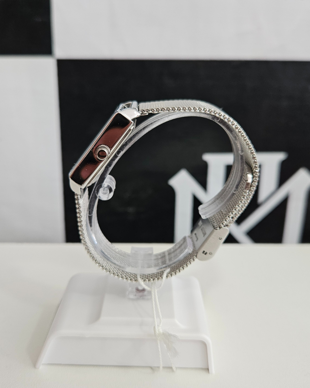 Relógio Feminino Lince Quadrado Prateado com Pulseira Mesh – Mini