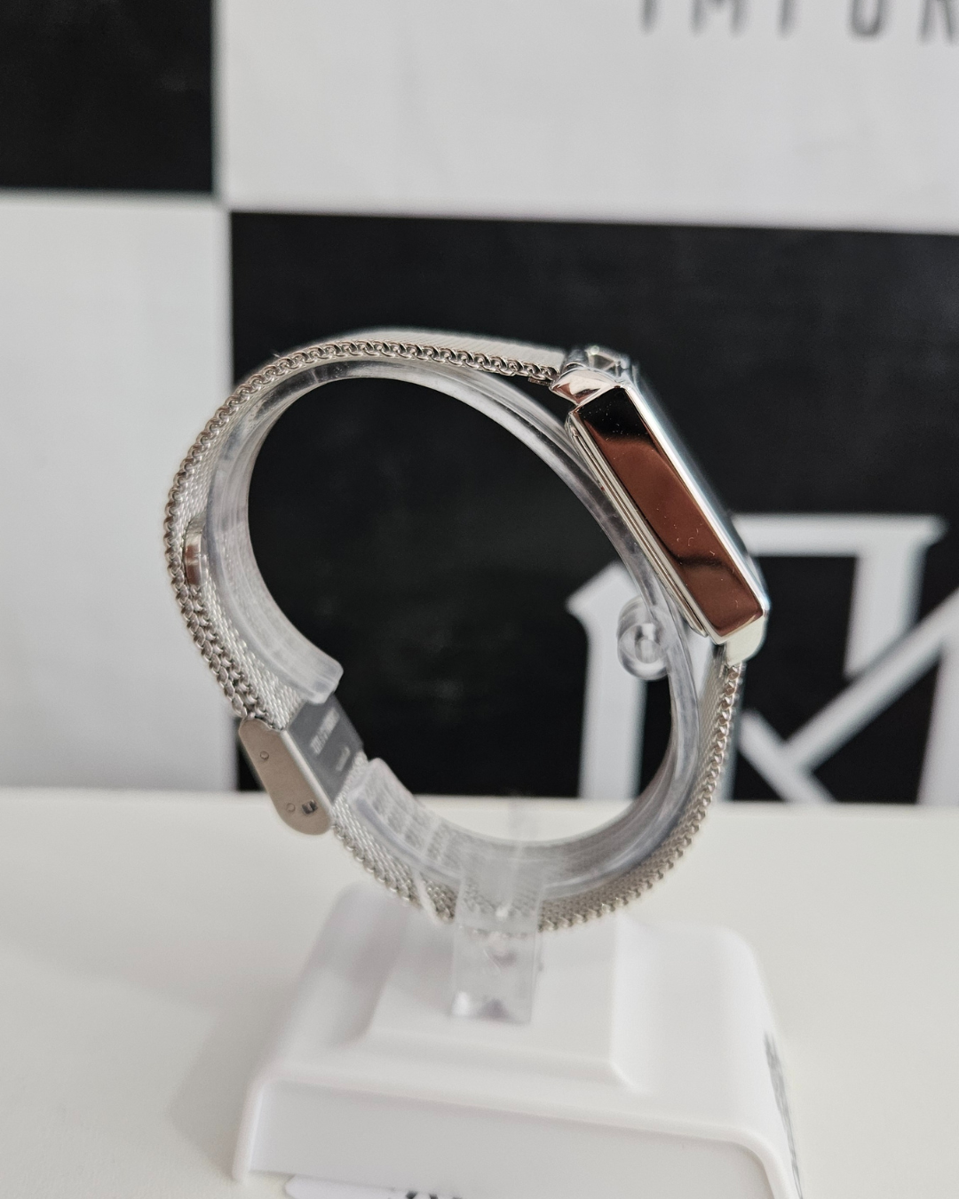 Relógio Feminino Lince Quadrado Prateado com Pulseira Mesh – Mini