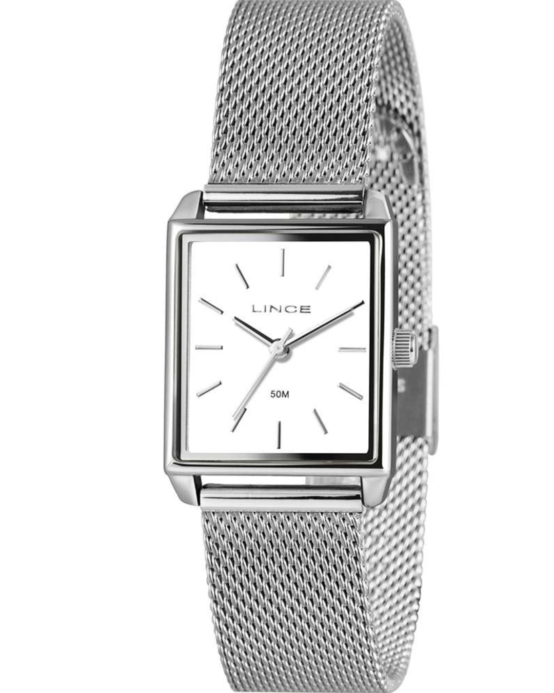 Relógio Feminino Lince Quadrado Prateado com Pulseira Mesh – Mini