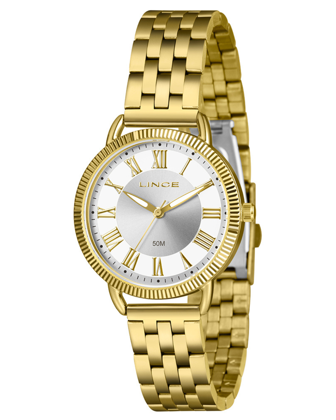 Relógio Feminino Lince Dourado com Numerais Romanos