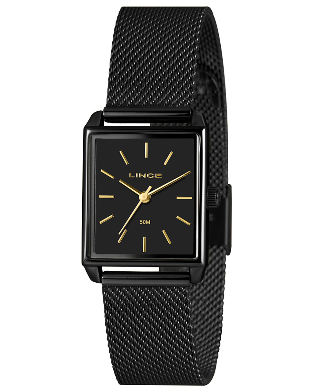 Relógio Feminino Lince Preto Quadrado com Pulseira Mesh