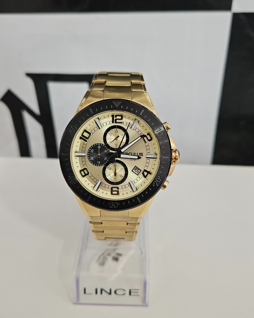 Relógio Seculus Masculino Cronógrafo Dourado