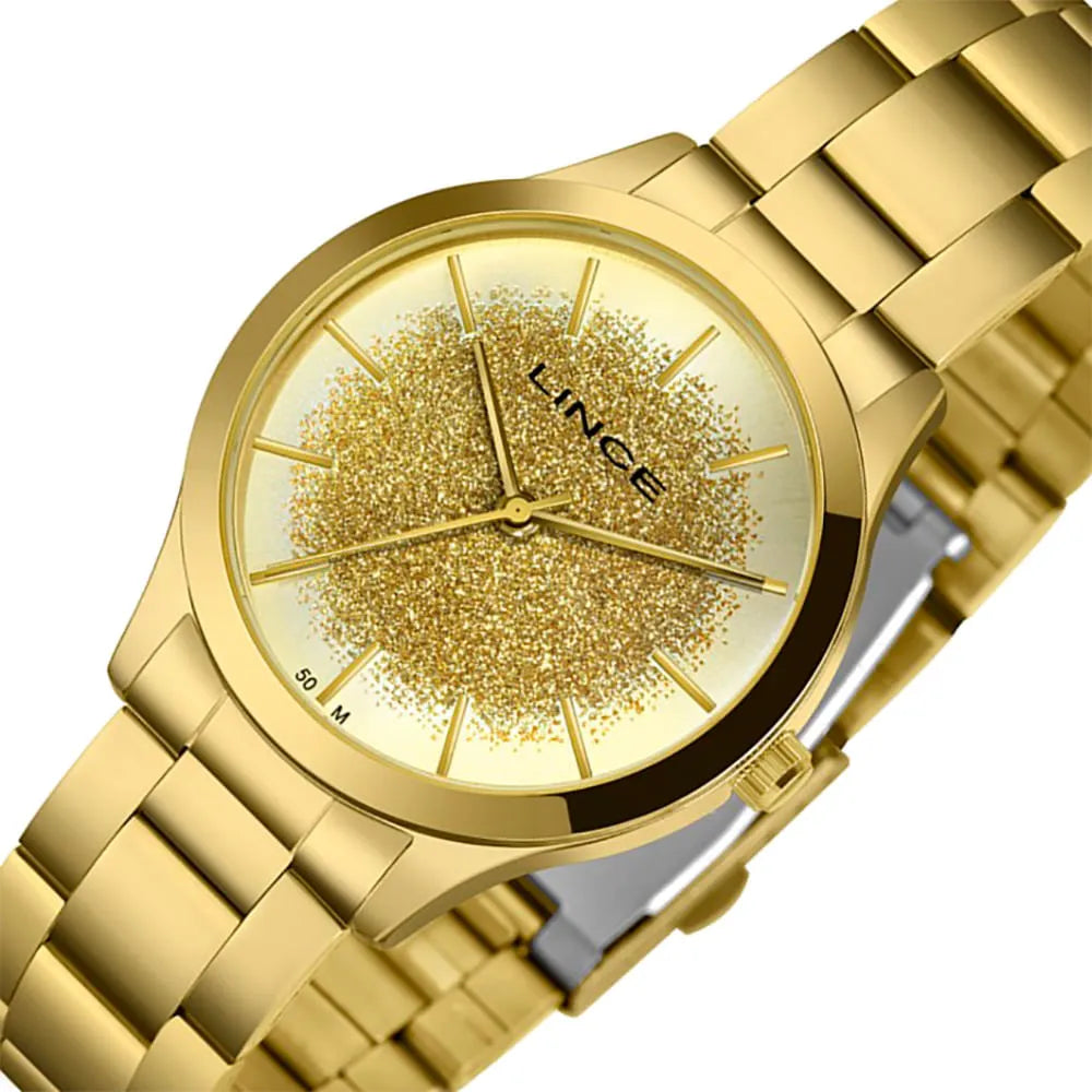 Relógio Feminino Lince Dourado Glitter – Ref. LRG4774L38-C1KX