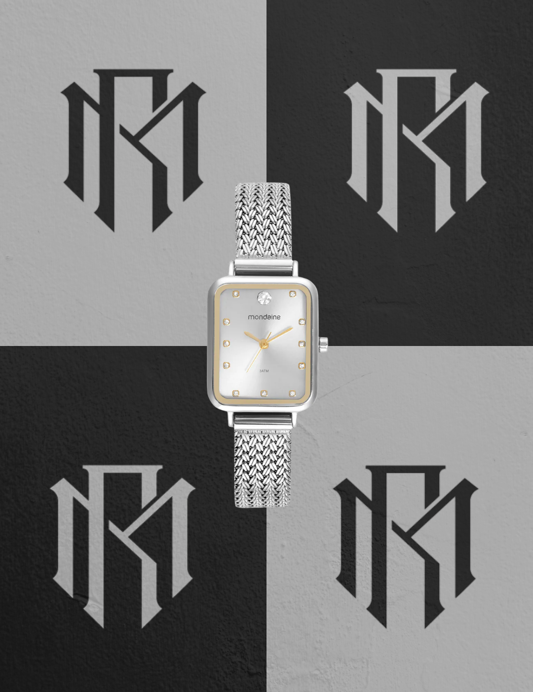 Relógio Mondaine 32744L0MVNE2 Feminino Quadrado Cristais Prata