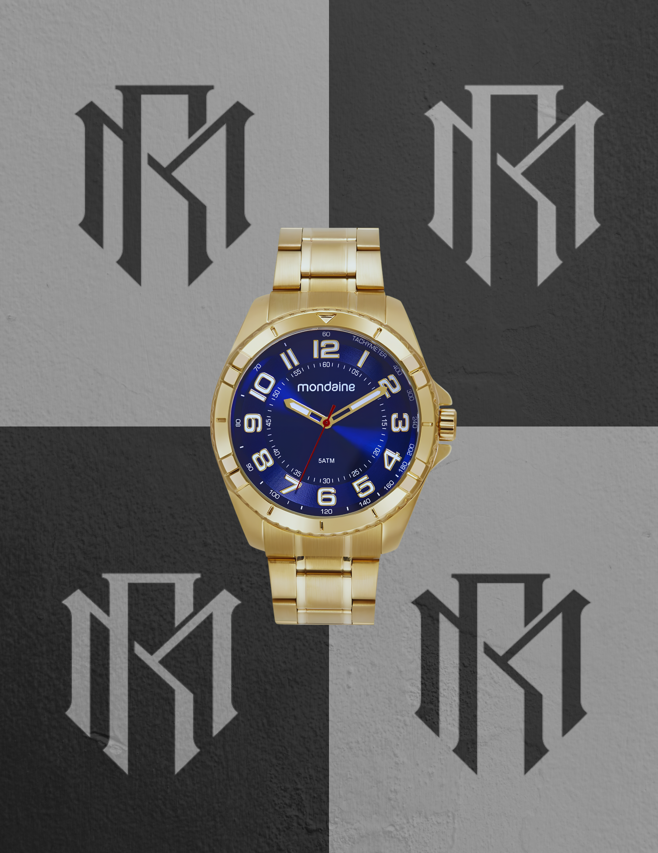 Relógio Mondaine 32638GPMVDE3 Masculino Dourado Fundo Azul 49mm 5ATM