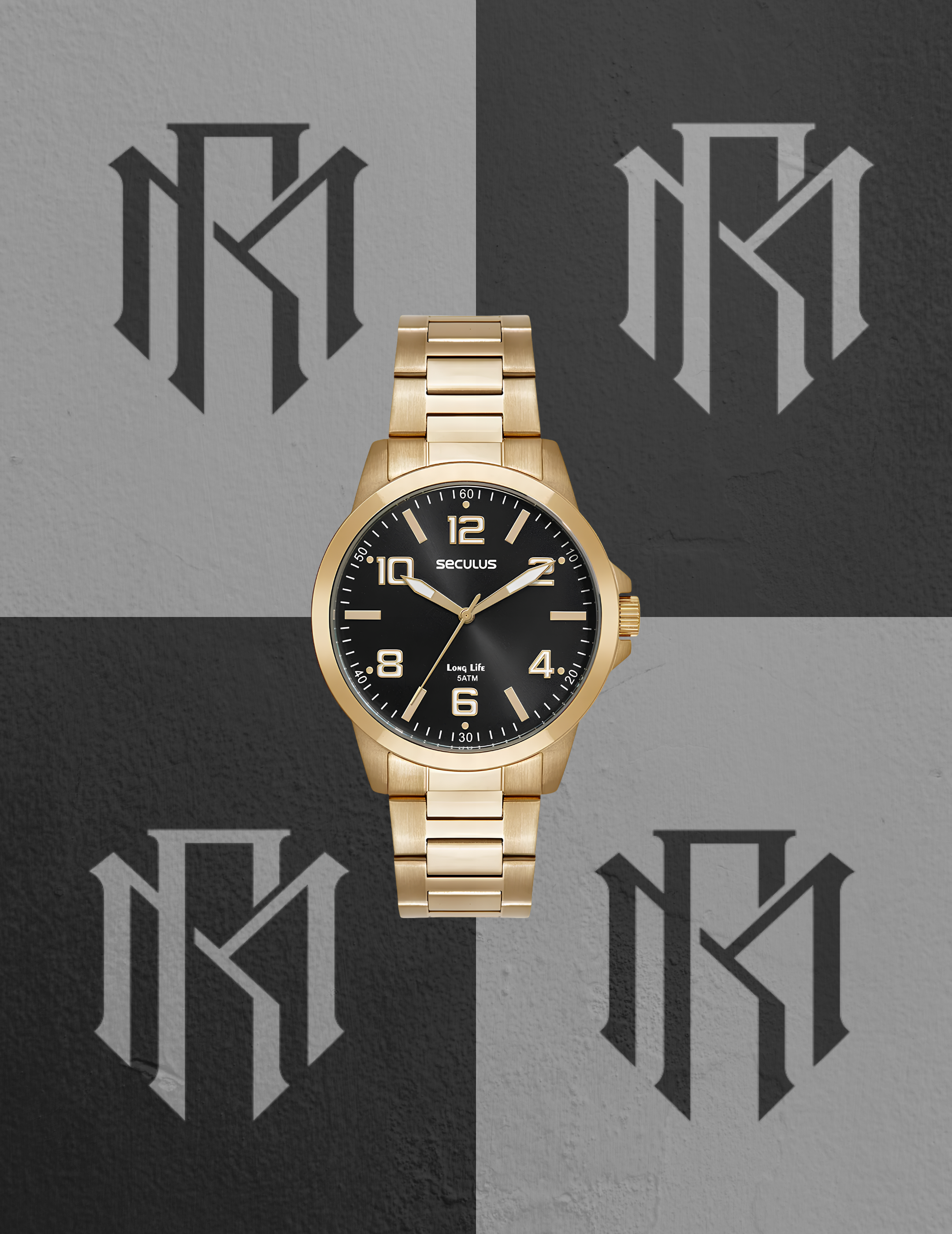 Relógio Seculus 44297GPSVDA4 Masculino Clássico Dourado 5ATM