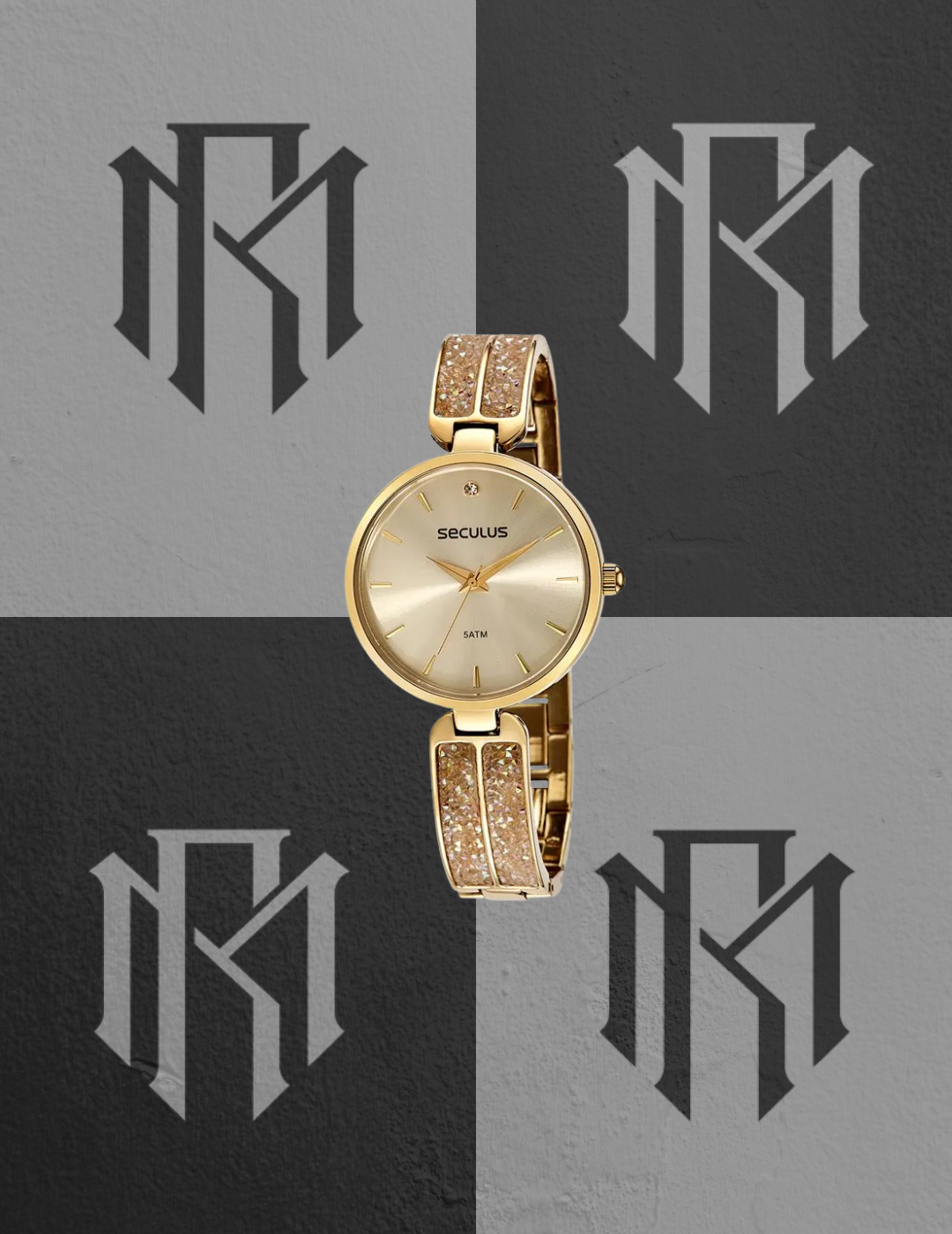 Relógio Seculus Feminino Clássico Dourado com Pedras 77136LPSVDB1