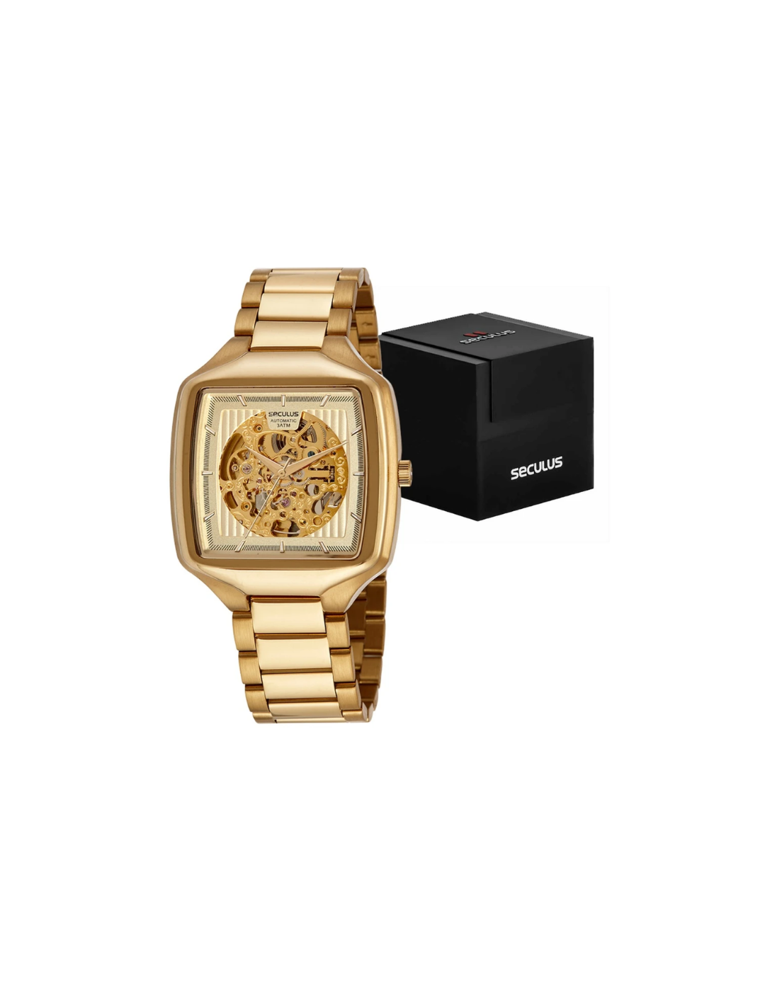Relógio Seculus 44110GPSVDA1 Dourado Automático Skeleton 3ATM