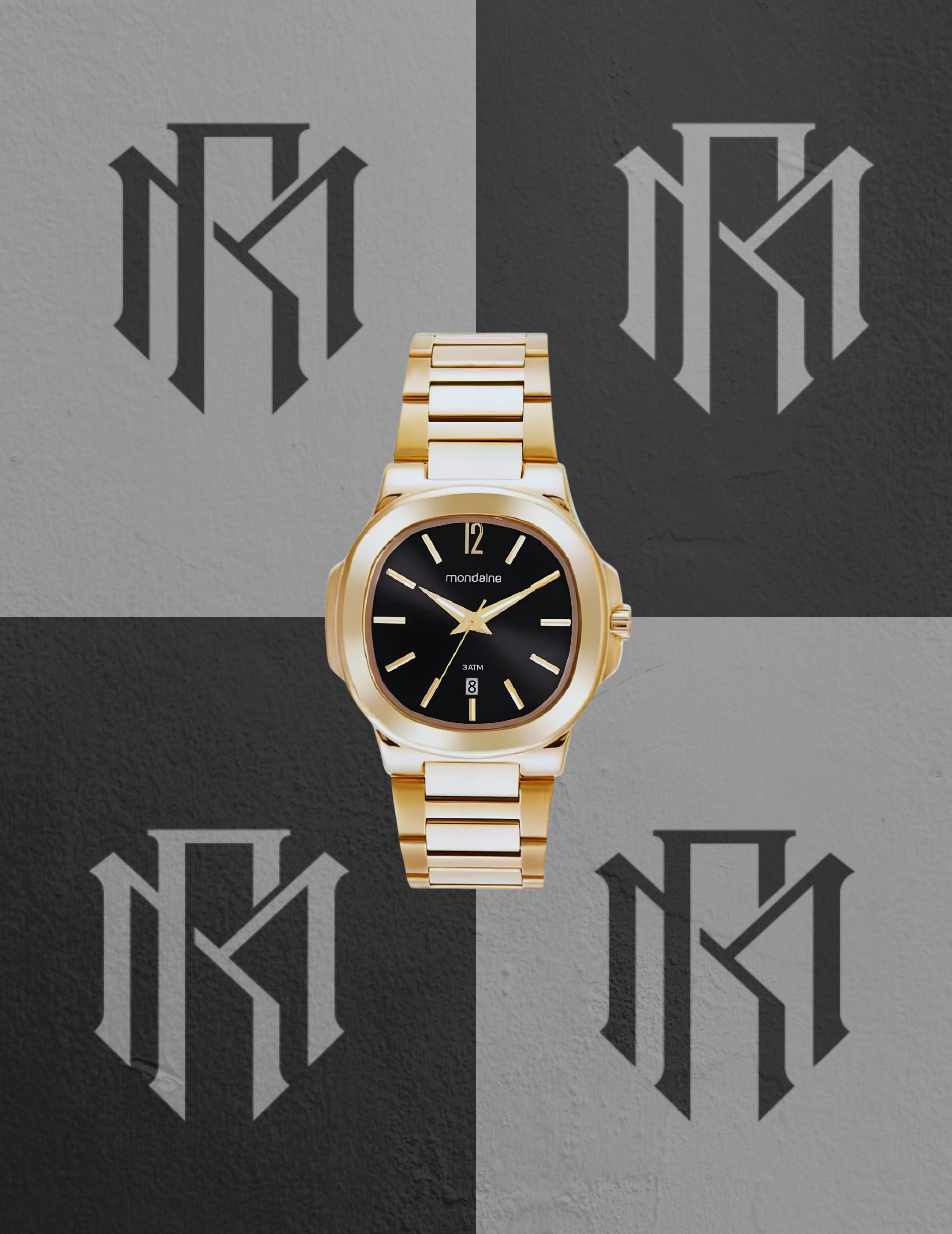 Relógio Mondaine 32506GPMVDE1 Masculino Quadrado Vintage Dourado 3ATM