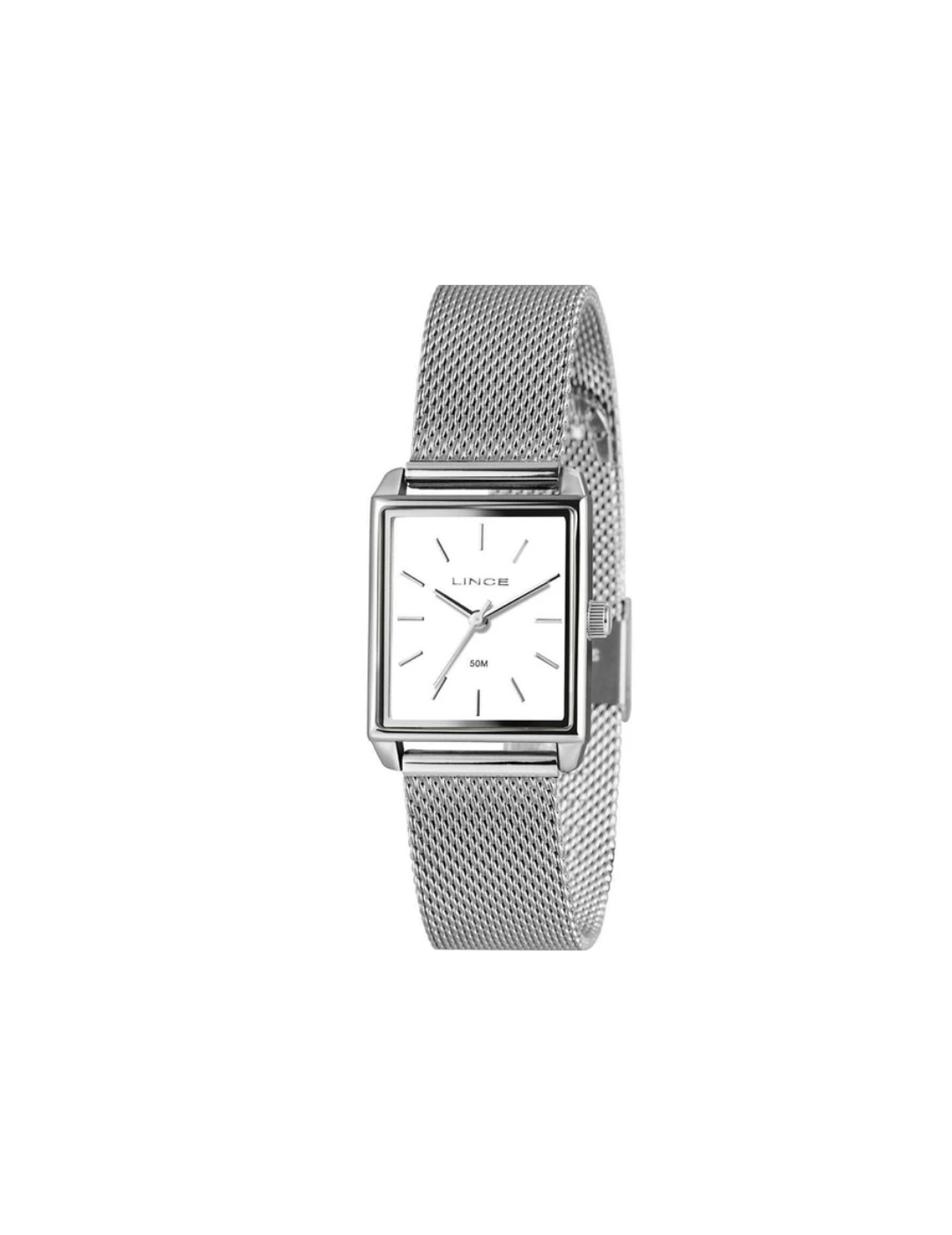 Relógio Feminino Lince Quadrado Prateado com Pulseira Mesh – Mini RM IMPORTS