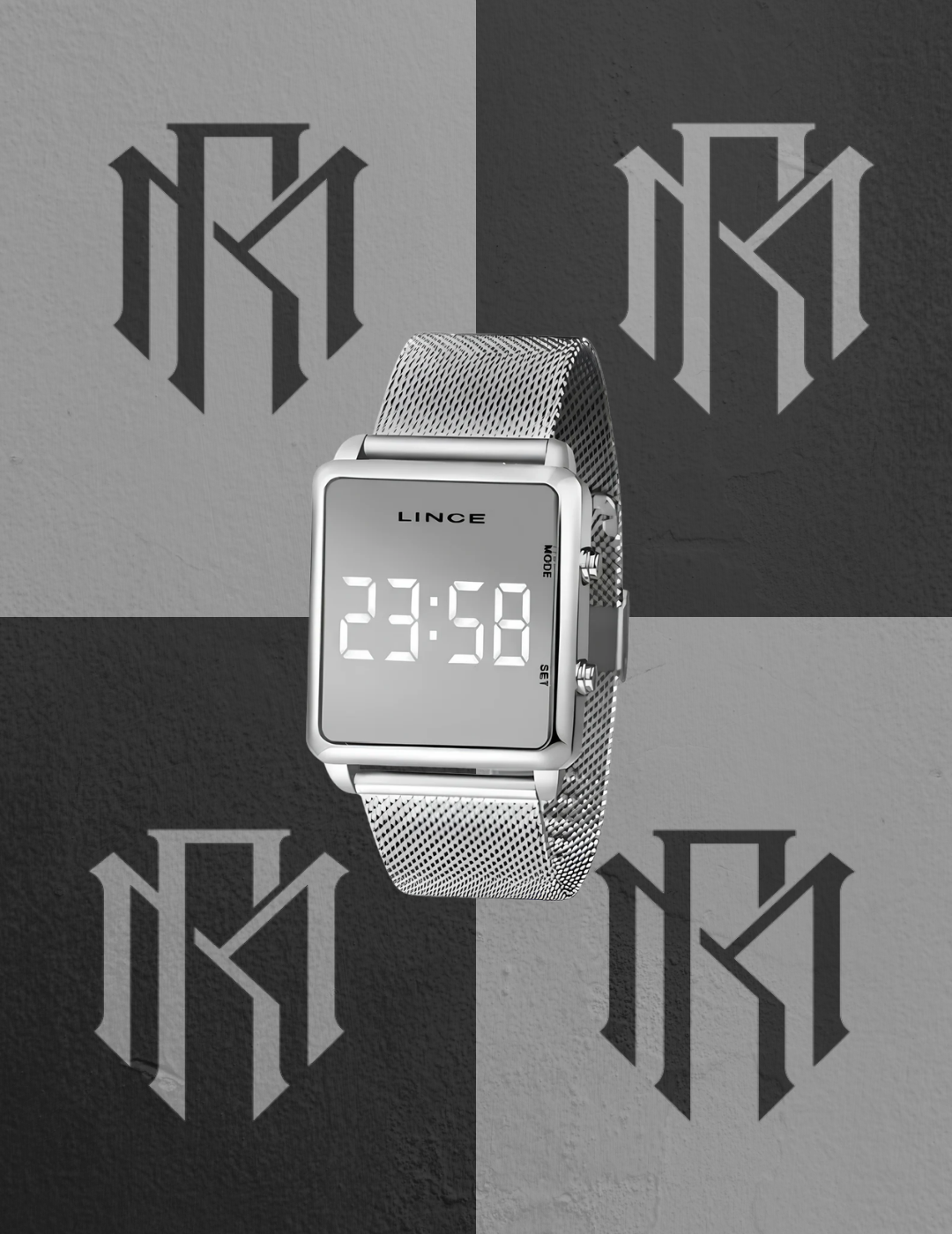 Relógio Lince Feminino Digital Prata LED Branco