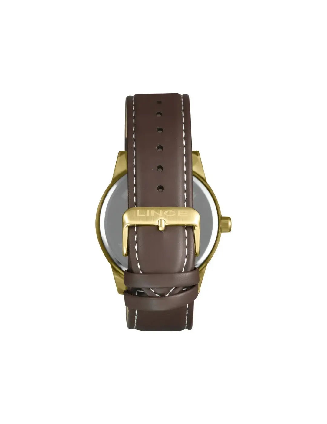 Relógio Lince Masculino Analógico Dourado Preto Couro Marrom RM IMPORTS