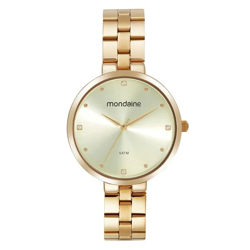 Relógio Feminino Mondaine Dourado Minimalista 5ATM